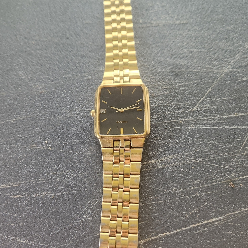 Pulsar Gold and Black Men'sTank Style Watch